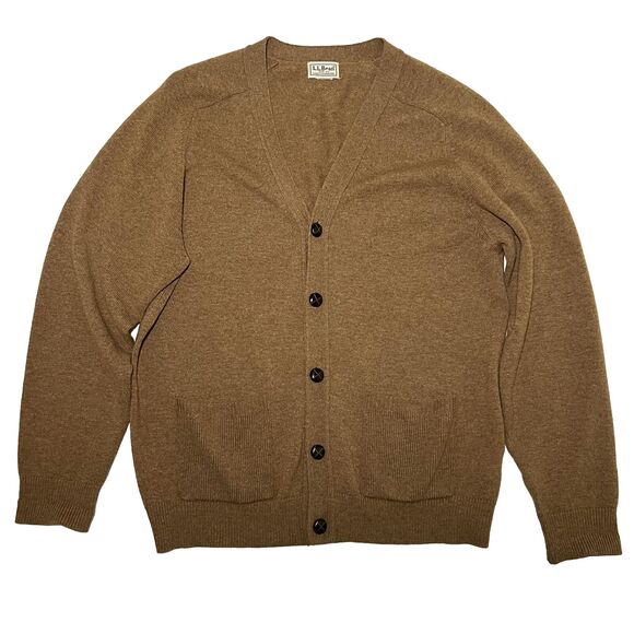 Vintage LL Bean Mens Wool Cardigan Sweater Size M Brown